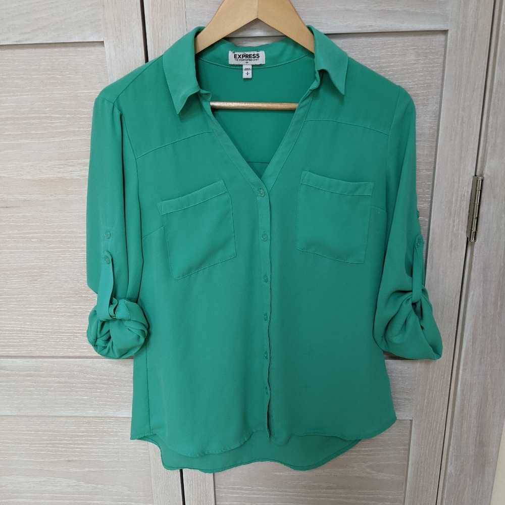 Express Button Down Blouse, Size Small, Turquoise